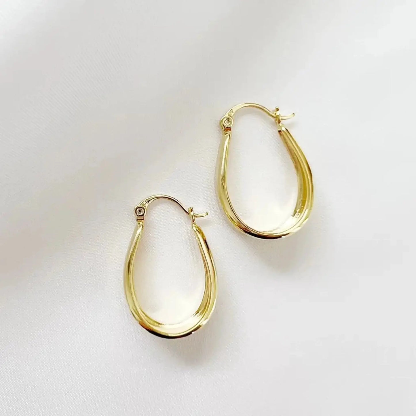 Jasmine 14K Gold-Filled Teardrop Hoop Earrings displayed on a light background, showcasing elegance and style.