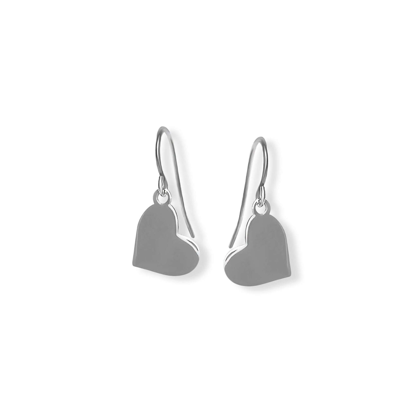 Molly Sideways Heart Sterling Silver Earrings, polished heart charm drop earrings with a casual angle design.