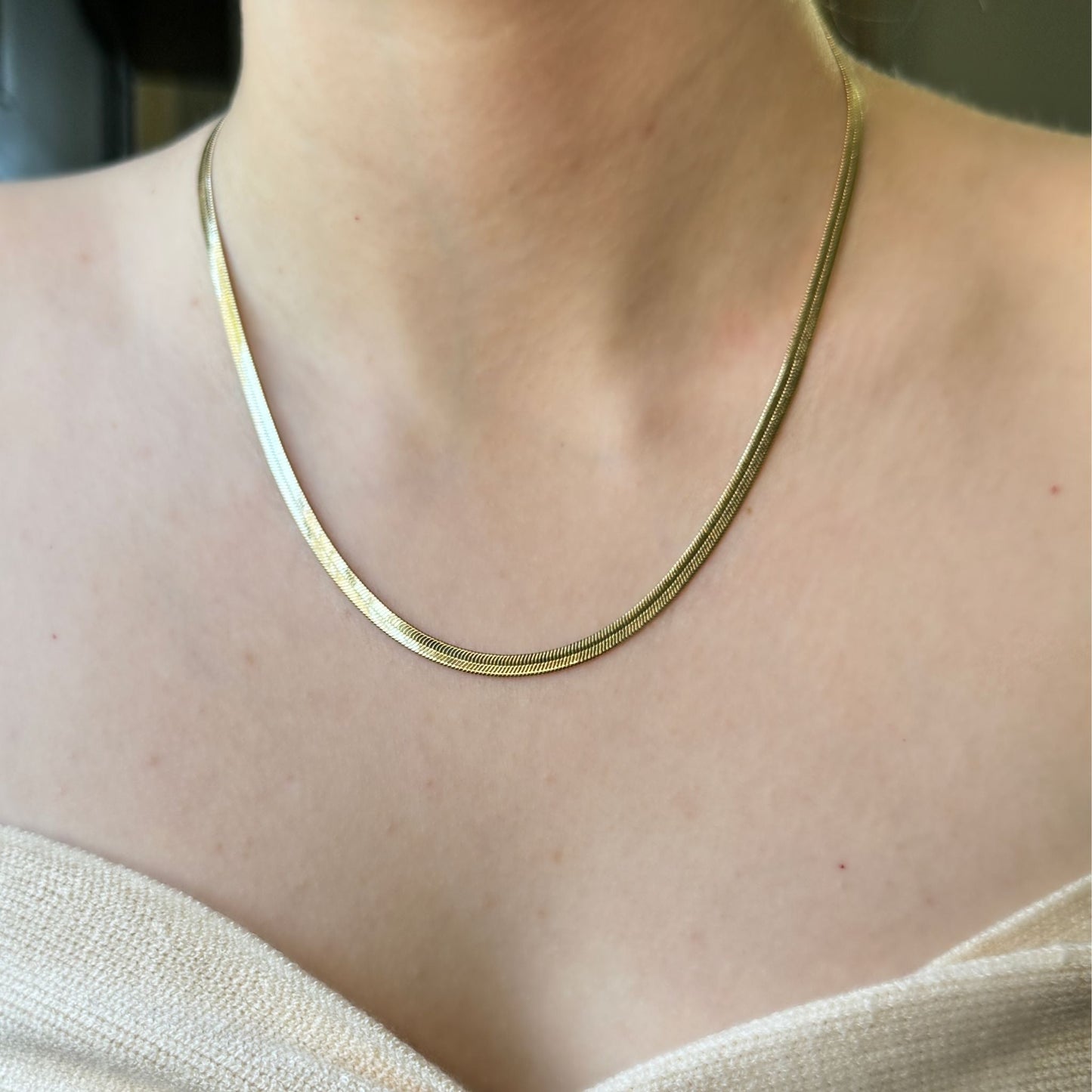 Ashlyn - Malia Grace Jewelry flat herringbone gold filled necklace necklace 14", 16", 18", 20"