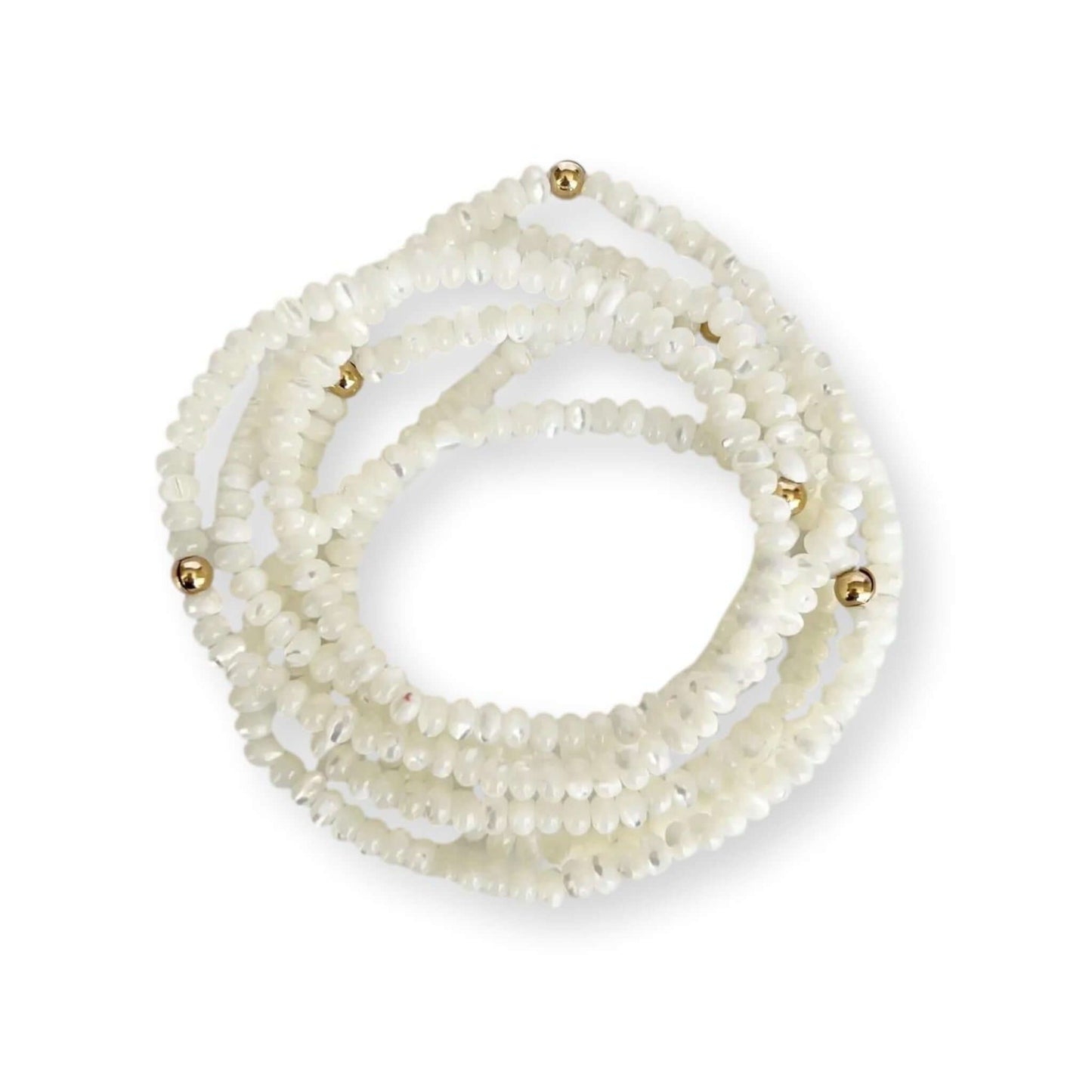 Oakley Mother of Pearl Stretch Bracelet features mother-of-pearl chip beads and 14K gold-filled accent bead.