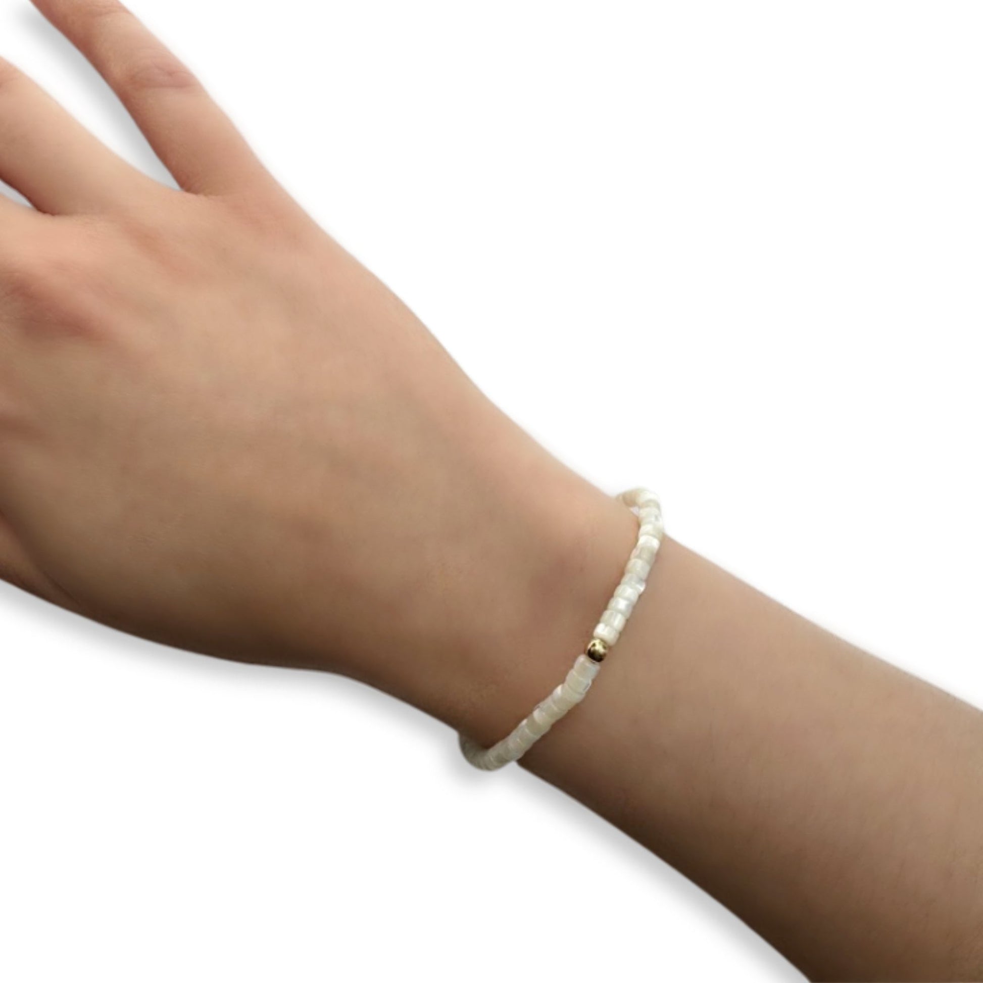 Oakley - Malia Grace Jewelry white gold beaded stretch bracelet