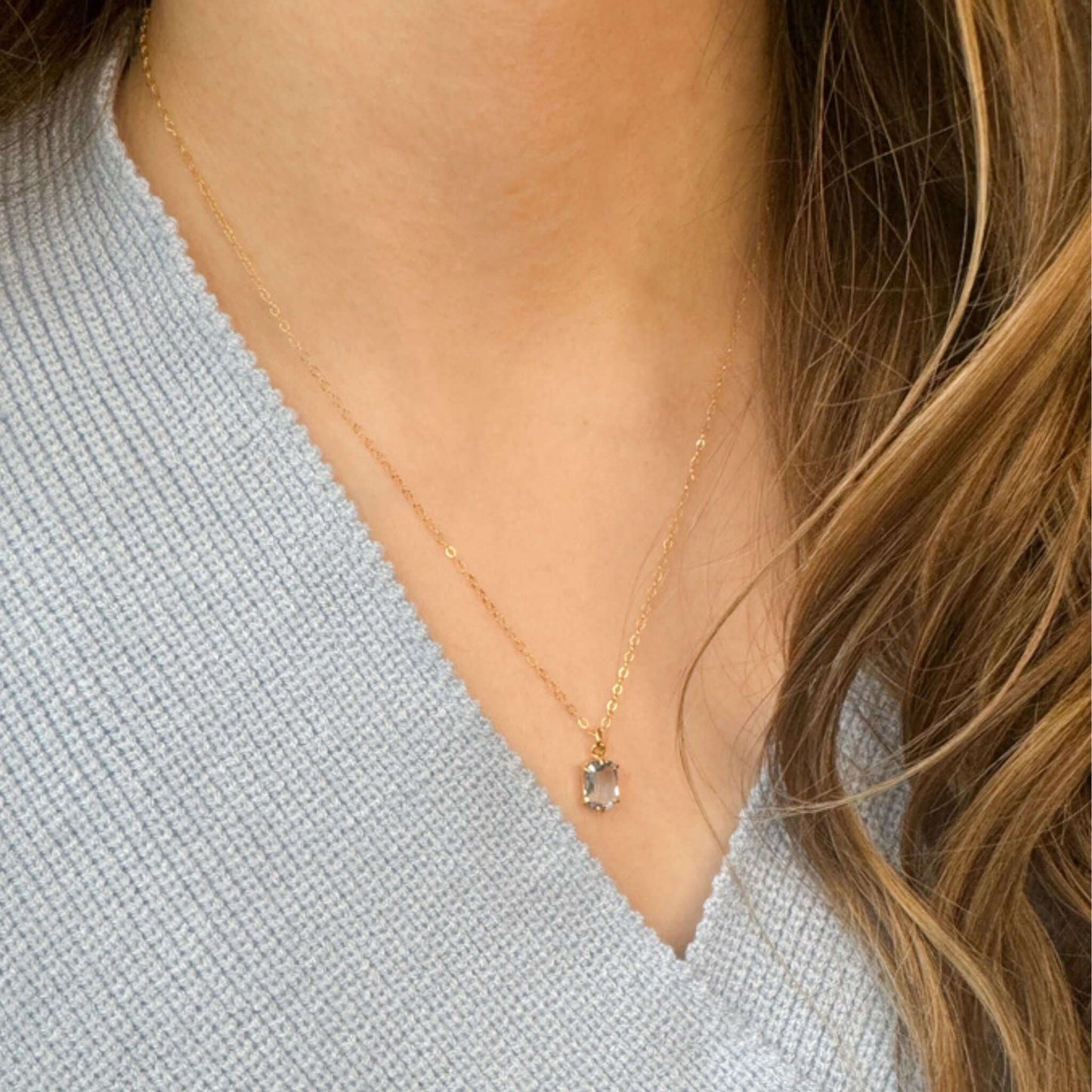 Thea - Malia Grace Jewelry topaz aquamarine light blue sapphire blue gold necklace charm
