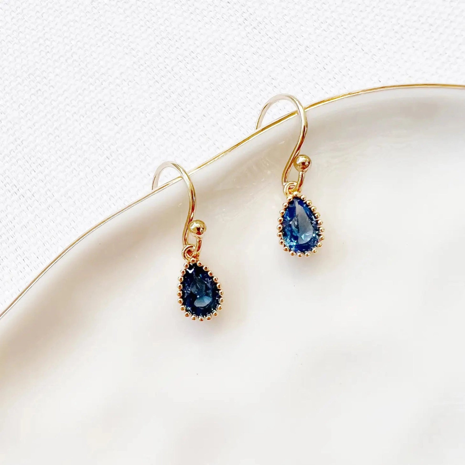 Isla - Malia Grace Jewelry sapphire blue teardrop earrings