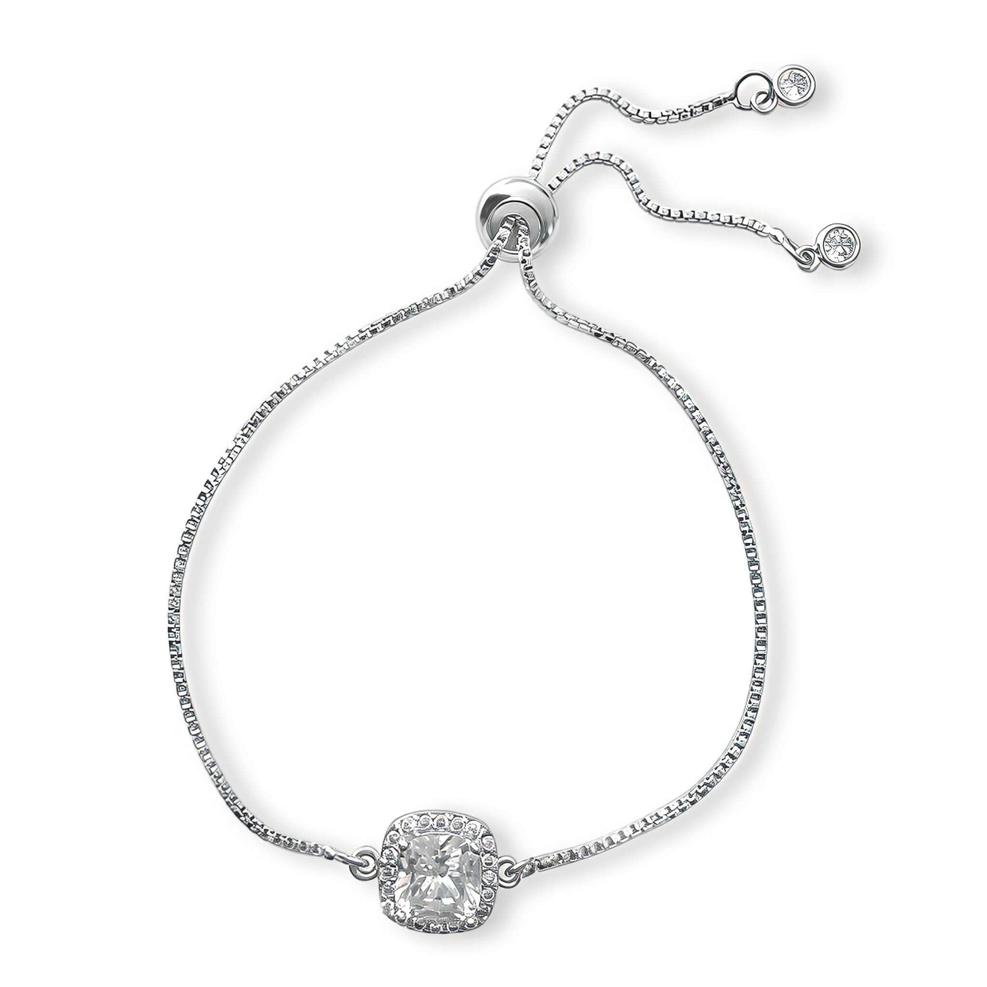 Loretta CZ Adjustable Sliding Bracelet with cubic zirconia stones and slide bead closure.