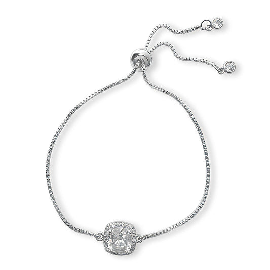Loretta CZ Adjustable Sliding Bracelet with cubic zirconia stones and slide bead closure.