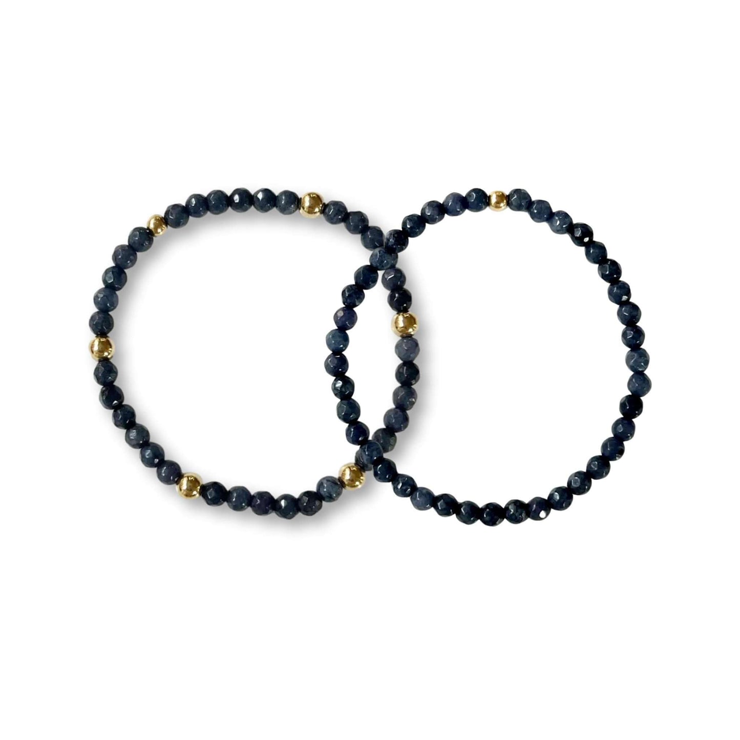 Lucy Navy Blue Stretch Bracelet featuring navy beads and gold-filled accents for a simple yet elegant look.