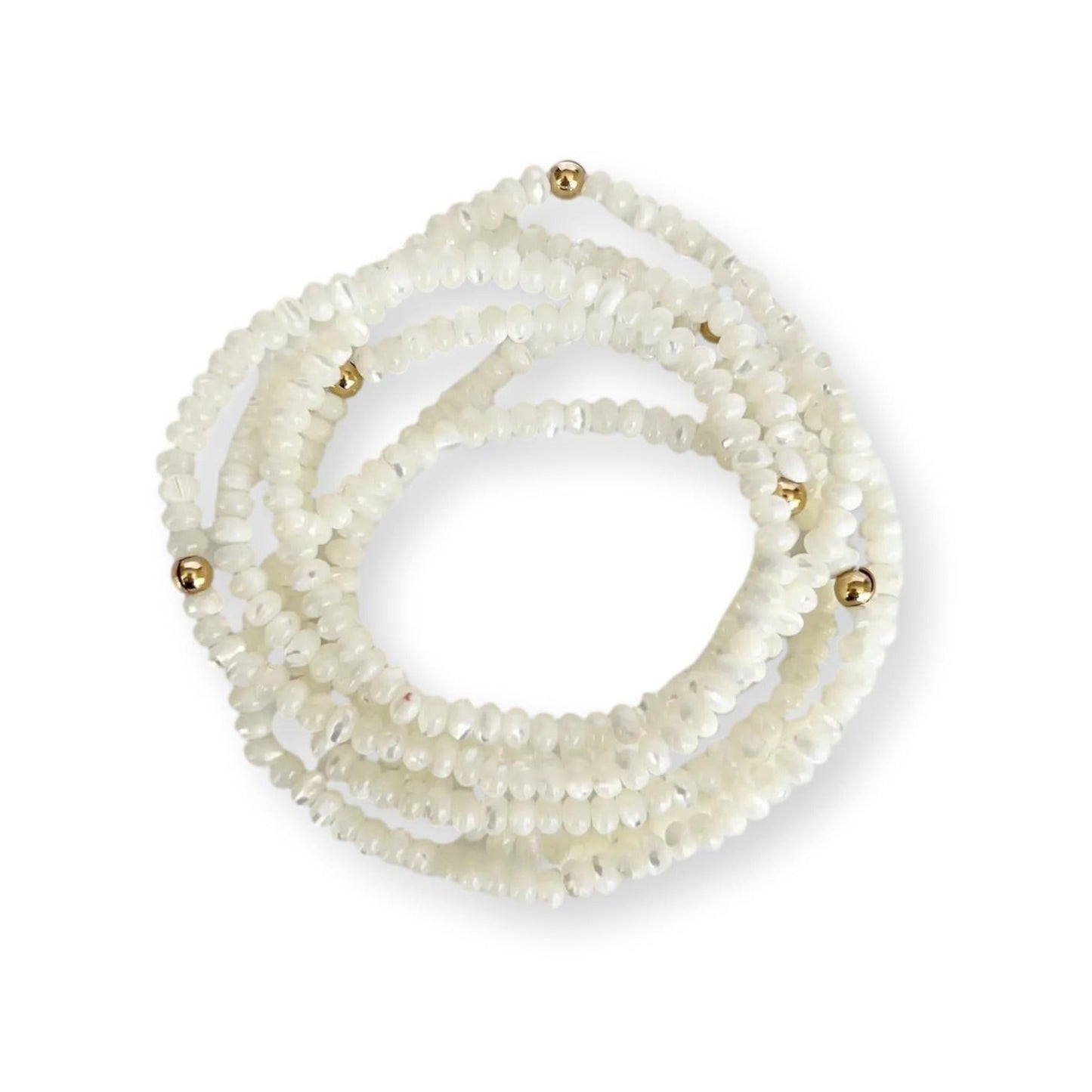 Oakley - Malia Grace Jewelry gold white beaded stretch bracelet