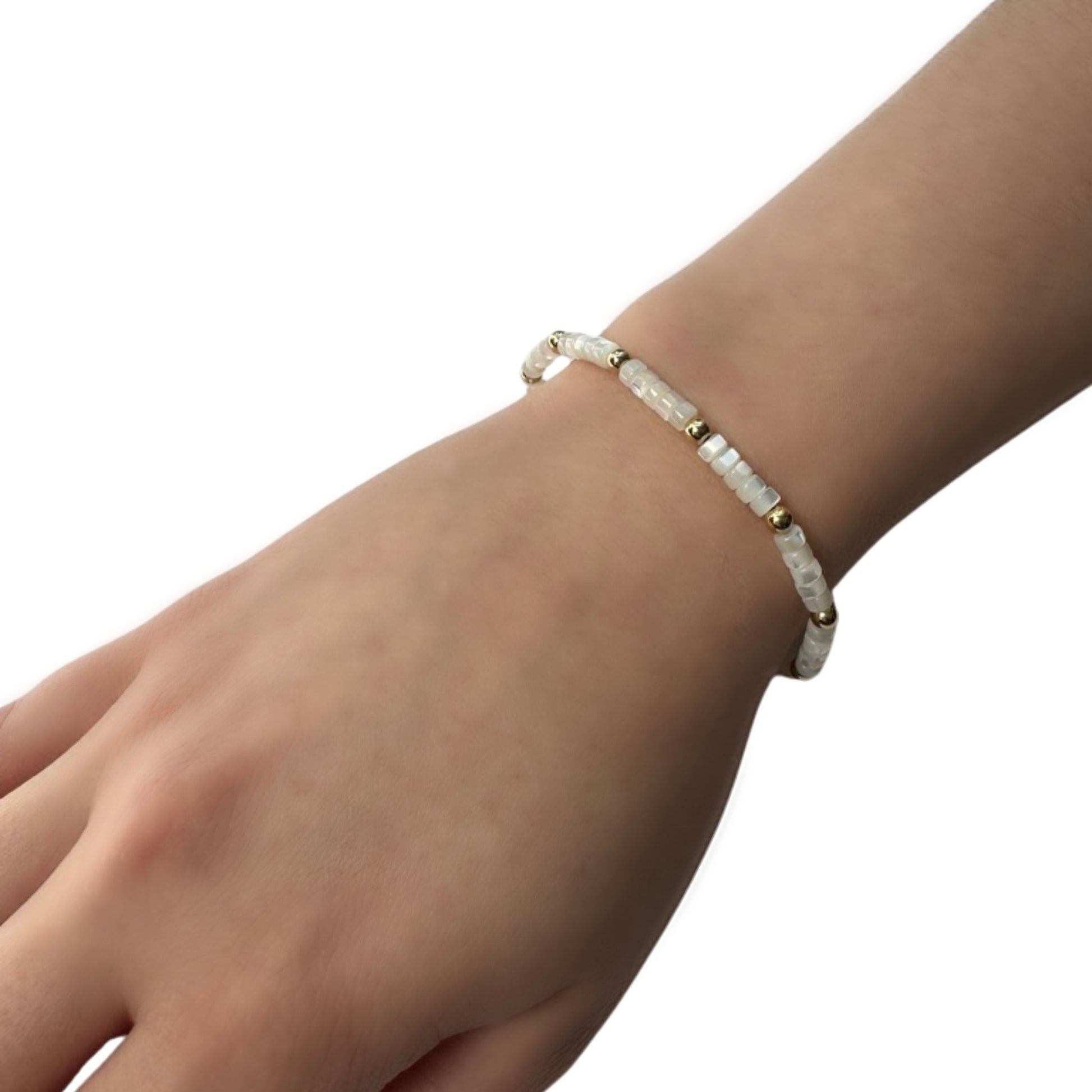 Rory - Malia Grace Jewelry white gold bead stretch bracelet