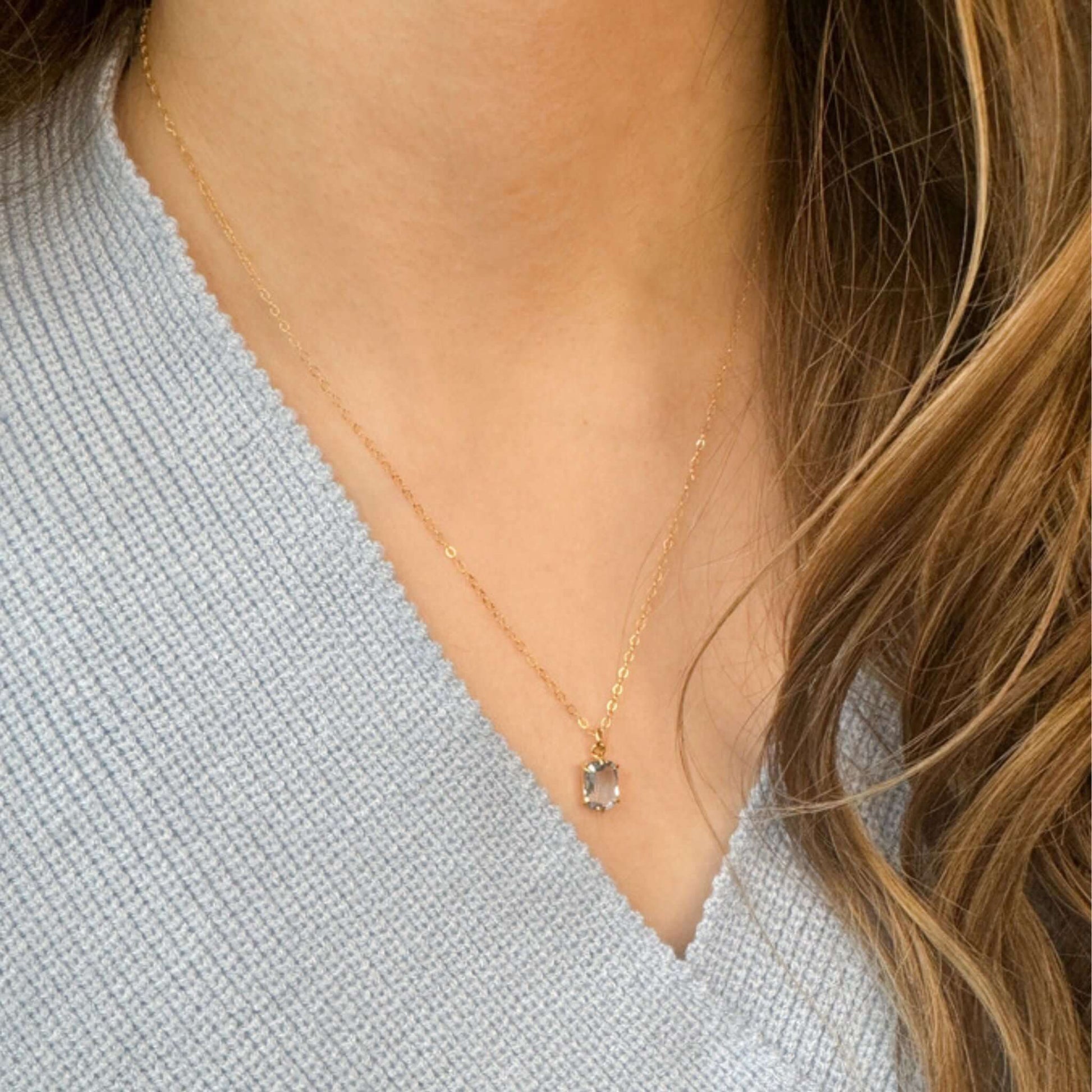 Thea - Malia Grace Jewelry topaz aquamarine light blue sapphire blue gold necklace charm