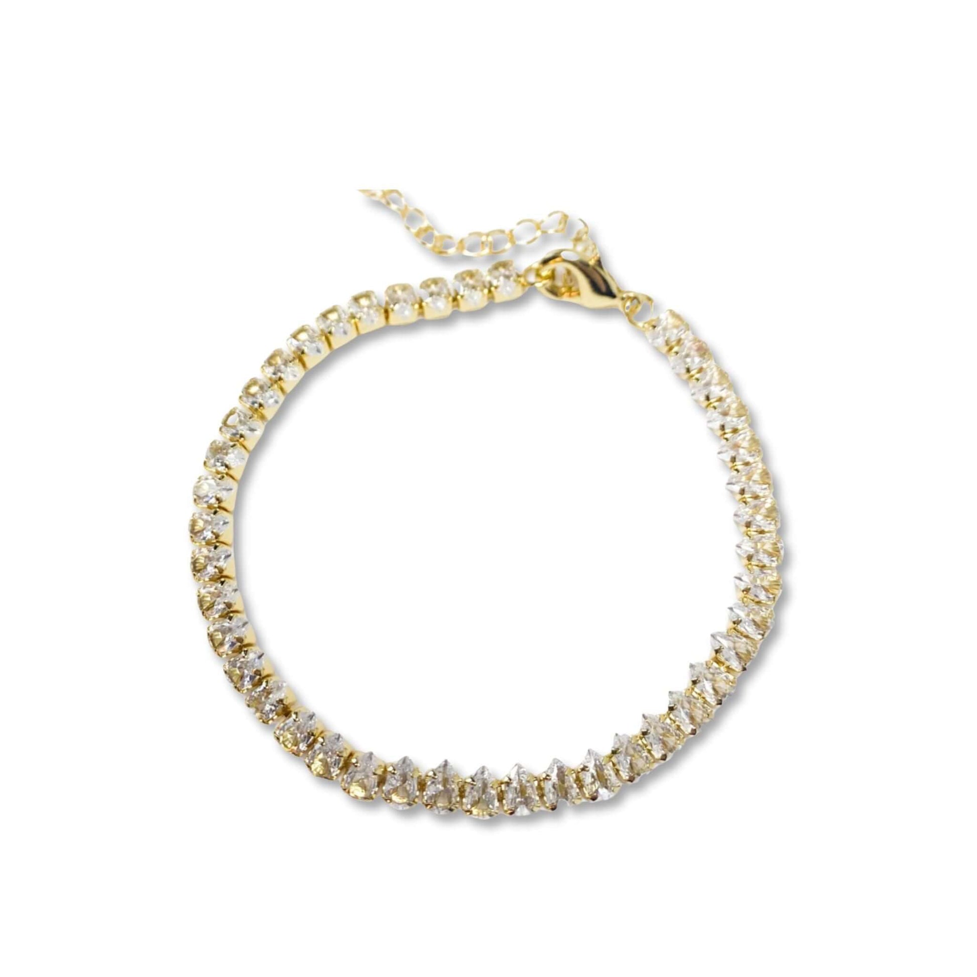 Zuri Pear-Shaped Cubic Zirconia Bracelet featuring pear-shaped stones and a gold-filled design.